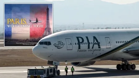 The advert shows a plane heading directly towards the Eiffel Tower, eerily mirroring the 9/11 attacks (Picture: X/Official_PIA /Getty)