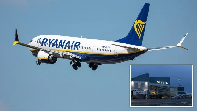 A Ryanair flight from the UK was forced to abort landing due to a mysterious GPS interference issue near Nato’s border with Russia (Picture: Getty/Shutterstock)