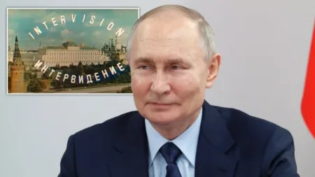 Putin is hoping that the singing contest will rival Eurovision after Russia was banned in 2022 (Picture: AP/ EAST2WEST)