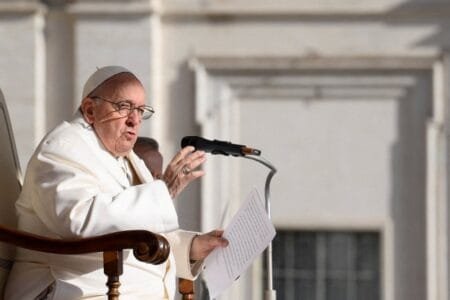Pope Francis speaks during a general audience at St Peter’s Square, Vatican City, March, 29, 2023 (Picture: Reuters)