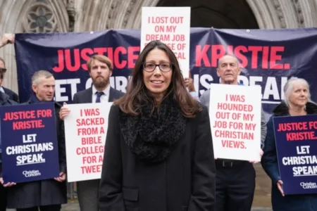Kristie Higgs outside the Royal Courts Of Justice in London (Picture: Lucy North/PA Wire)