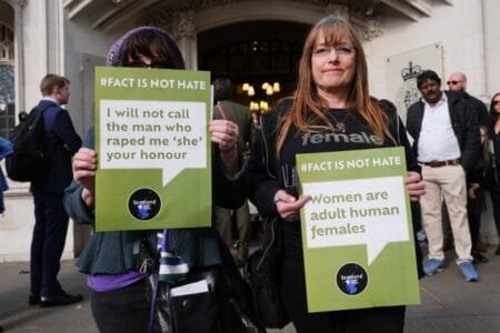 Campaigners FWS outside the Supreme Court (Picture: Lucy North/PA Wire)