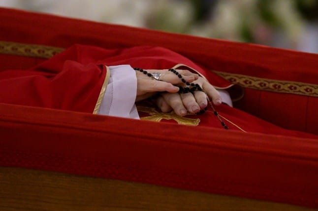 The Vatican Media shows Pope Francis in his open coffin during the rite of the Confirmation of the Death (Picture: AFP) The Vatican Media shows Pope Francis in his open coffin during the rite of the Confirmation of the Death (Picture: AFP)