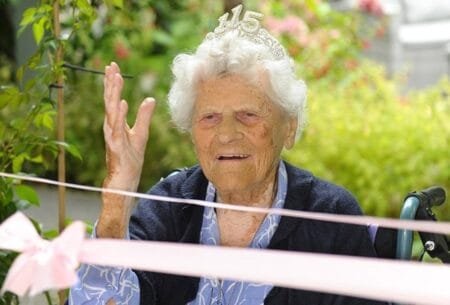 Ethel May Caterham celebrated her 115th birthday in style at Hallmark Lakeview Care Home in Lightwater, Surrey on August 21, 2024