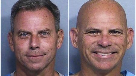 Erik Menendez, left, and his brother Lyle in undated booking photos. Pic: California Department of Corrections via AP