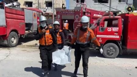 Nine children were killed in the strike. Pics: Palestinian Civil Defence