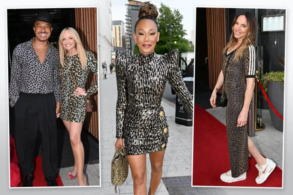 Mel B in one of her trademark leopard-print outfits for her 50th birthday partyCredit: MCPIX
