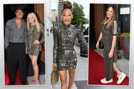 Mel B in one of her trademark leopard-print outfits for her 50th birthday partyCredit: MCPIX
