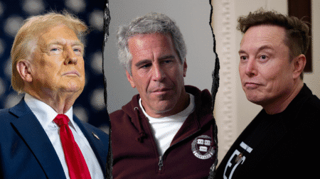 Elon Musk (right) said President Donald Trump is in the controversial Jeffrey Epstein files.  (Getty Images)