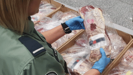 Two Middle East Passengers Fined for Smuggling Over 100kg of Raw Meat Into Poland Photo: malopolskie.kas.gov.pl