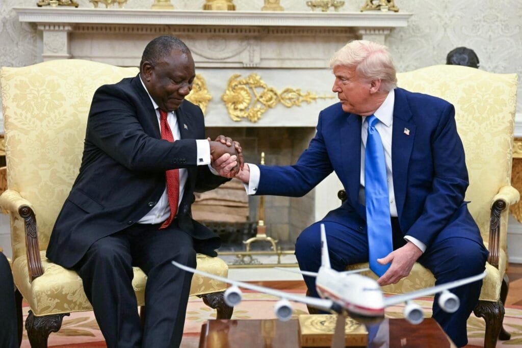 President Trump confronted South African President Cyril Ramaphosa about claims that the country is carrying out a genocide of white farmers.AFP via Getty Images